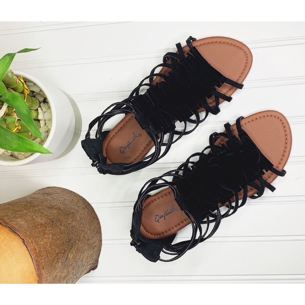 SEE NEW LISTING! Black Gladiator Sandals with Fringe Detailing - Picture 3 of 6